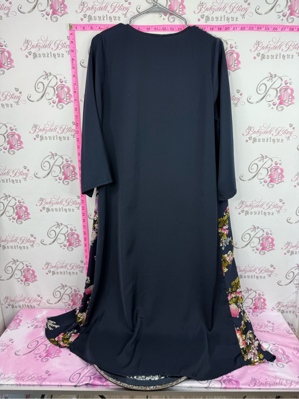 Japna Navy Floral Kimono Cardigan with Pink and Green Blooms - Picture 2 of 10